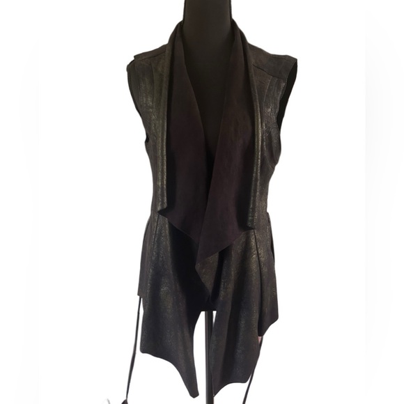 Zara Jackets & Blazers - Zara Metallic Black Faix Leather Sleeveless Vest , Size M